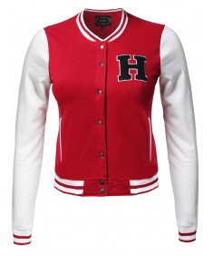 Women's Color Contrast Patch Detailed Baseball Varsity College Jacket