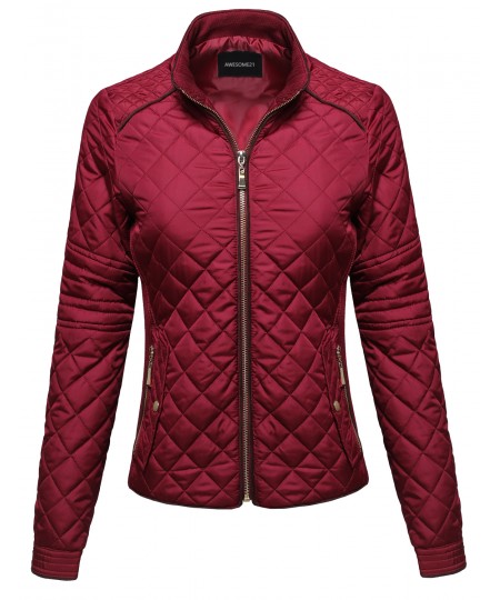 Women's Quilted Puffer Jacket With Fleece Lining