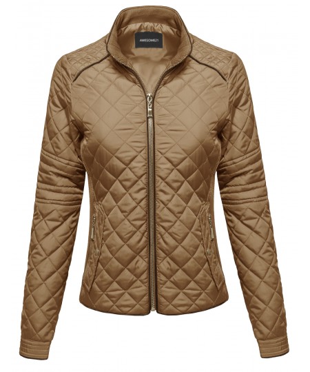 Women's Quilted Puffer Jacket With Fleece Lining