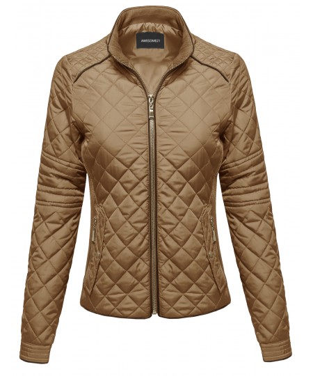 Women's Quilted Puffer Jacket With Fleece Lining