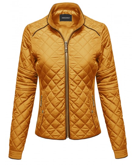 Women's Quilted Puffer Jacket With Fleece Lining