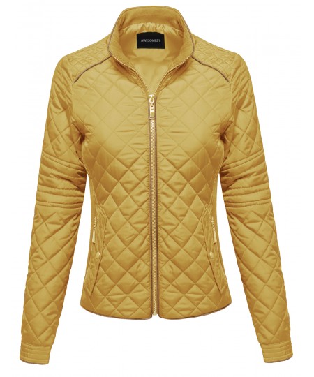 Women's Quilted Puffer Jacket With Fleece Lining