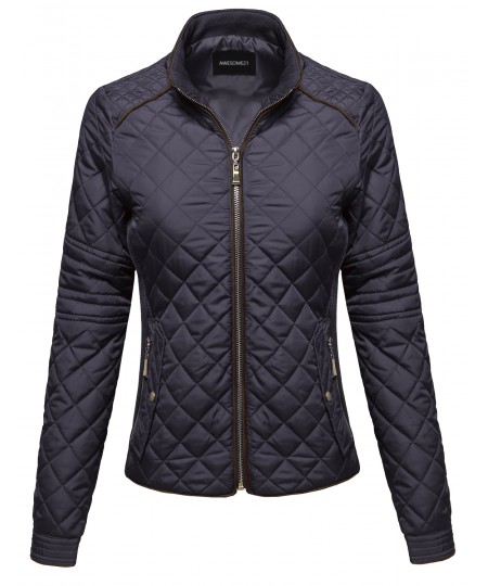 Women's Quilted Puffer Jacket With Fleece Lining