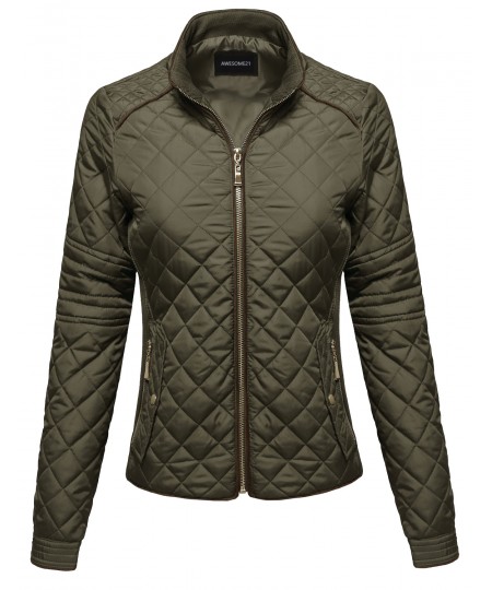 Women's Quilted Puffer Jacket With Fleece Lining