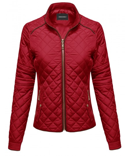 Women's Quilted Puffer Jacket With Fleece Lining