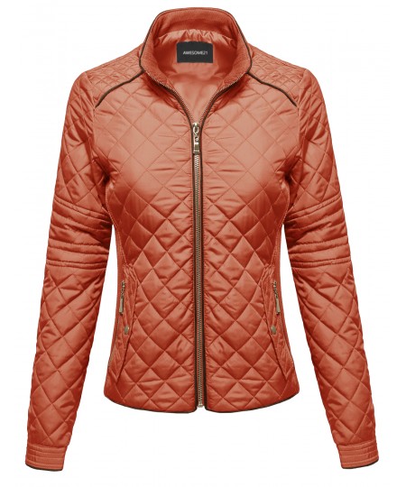 Women's Quilted Puffer Jacket With Fleece Lining