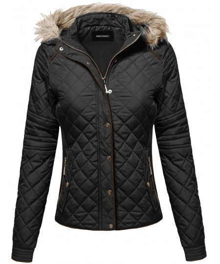 Women's Quilted Puffer Jacket With Fleece Lining