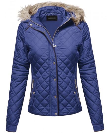 Women's Quilted Puffer Jacket With Fleece Lining