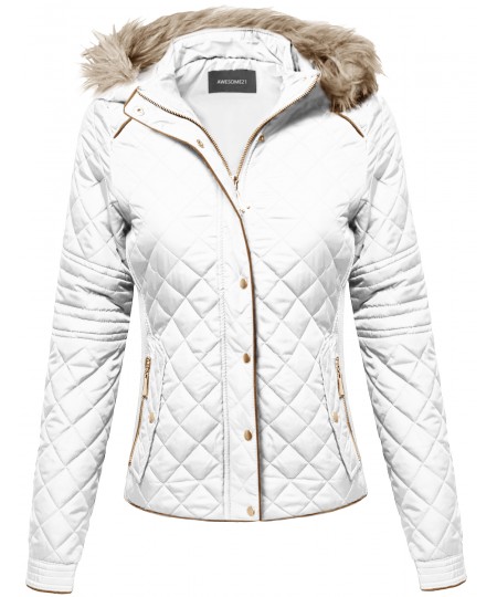 Women's Quilted Puffer Jacket With Fleece Lining