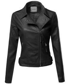 Women's Classic Faux Leather Biker Jacket Various Colors