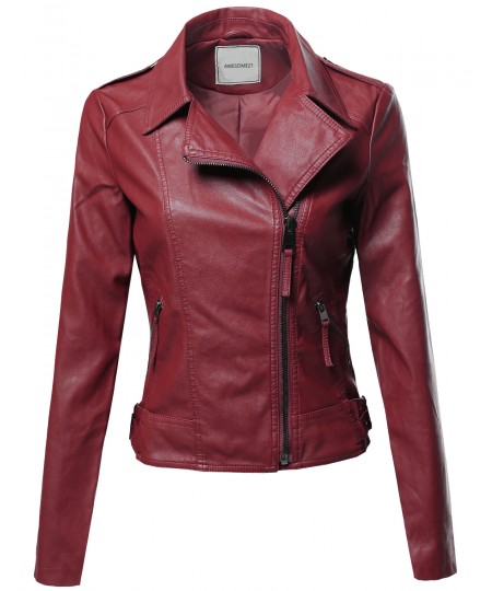 Women's Classic Faux Leather Biker Jacket Various Colors