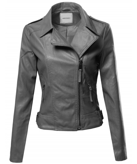 Women's Classic Faux Leather Biker Jacket Various Colors