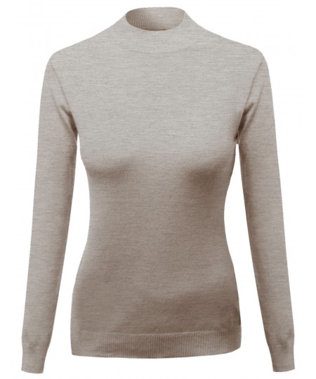 Women's Silky Mock Turtle Neck Long Sleeve Knit Top Sweater