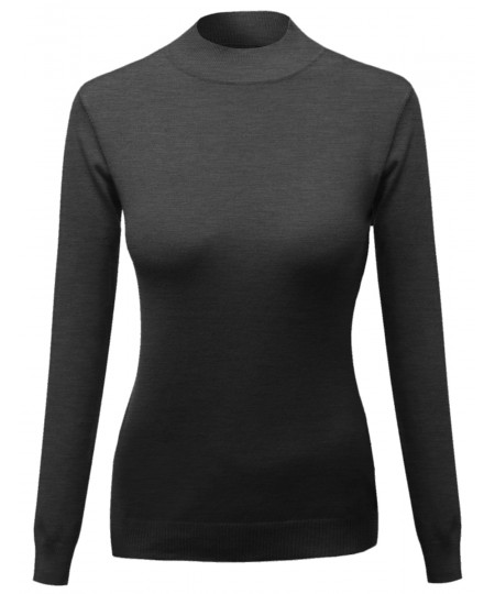 Women's Silky Mock Turtle Neck Long Sleeve Knit Top Sweater