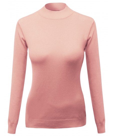 Women's Silky Mock Turtle Neck Long Sleeve Knit Top Sweater