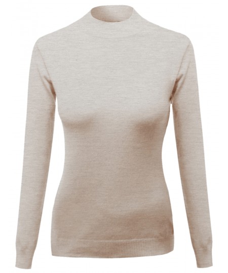 Women's Silky Mock Turtle Neck Long Sleeve Knit Top Sweater