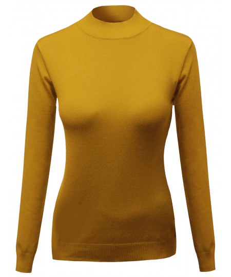 Women's Silky Mock Turtle Neck Long Sleeve Knit Top Sweater