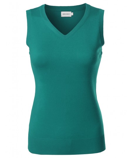 Women's VISCOSE Solid Office Soft Stretch Sleeveless Knit Vest Top