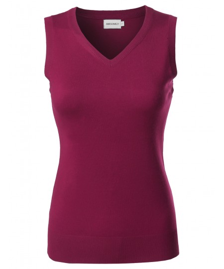 Women's VISCOSE Solid Office Soft Stretch Sleeveless Knit Vest Top
