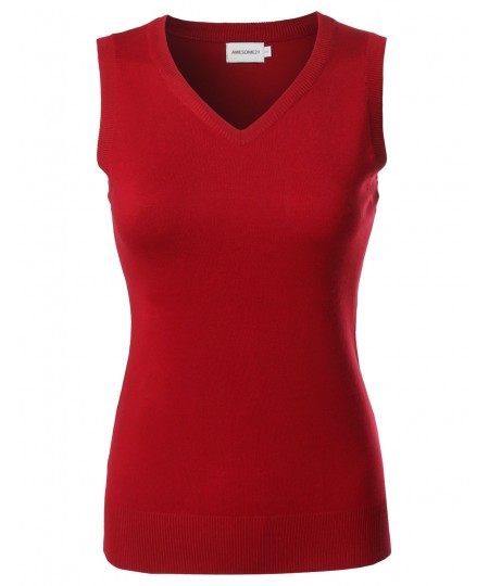 Women's VISCOSE Solid Office Soft Stretch Sleeveless Knit Vest Top