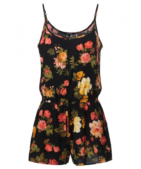 Women's Floral Print Elastic Waistband Romper