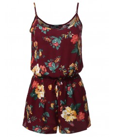 Women's Floral Print Elastic Waistband Romper