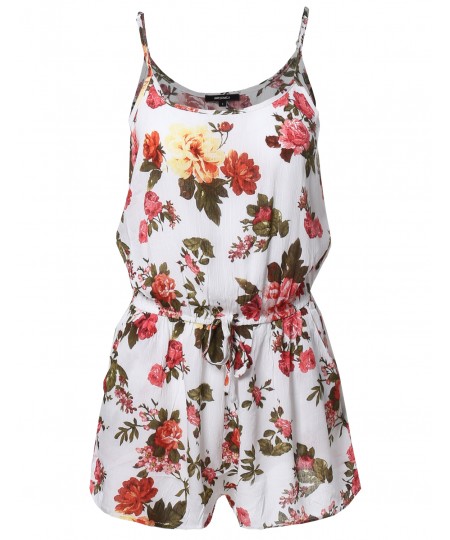 Women's Floral Print Elastic Waistband Romper