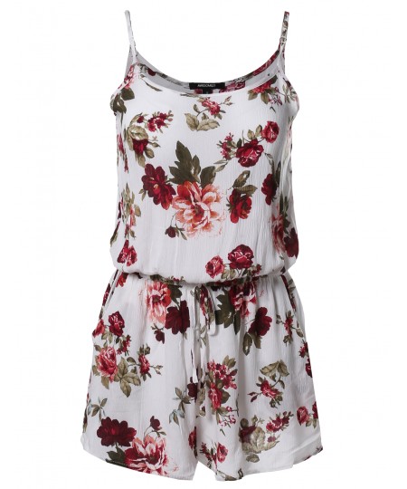 Women's Floral Print Elastic Waistband Romper