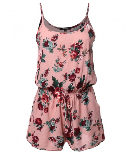 Women's Floral Print Elastic Waistband Romper