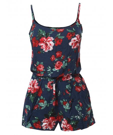 Women's Floral Print Elastic Waistband Romper