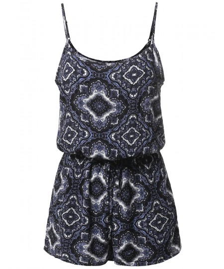 Women's Summer Off-Shoulder Strap Floral Print Overlay Romper Jumpsuit