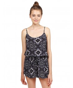 Women's Summer Off-Shoulder Strap Floral Print Overlay Romper Jumpsuit