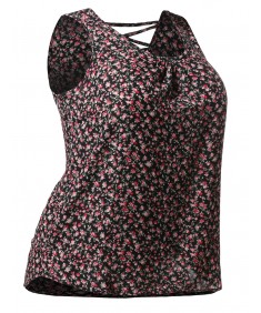 Women's Floral Print Sleeveless Woven Chiffon Blouse Top