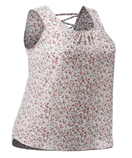 Women's Floral Print Sleeveless Woven Chiffon Blouse Top