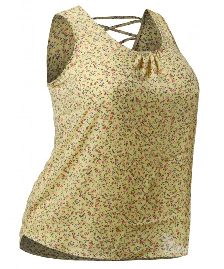 Women's Floral Print Sleeveless Woven Chiffon Blouse Top