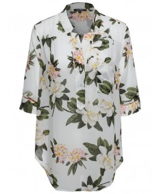 Women's Floral Henley Blouse Dress Shirt