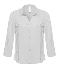 Women's Basic Button Down Blouse w/ Ribbed Sides