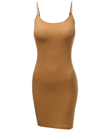 Women's Slim Fit Solid Spaghetti Strap Cami Slip Dresses