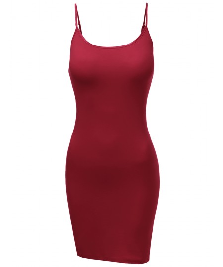 Women's Slim Fit Solid Spaghetti Strap Cami Slip Dresses