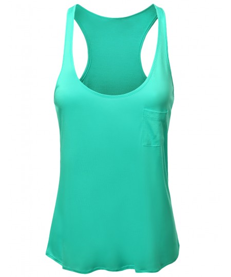 Women's Solid Basic Rayon Sleeveless Racer-Back Tank Top