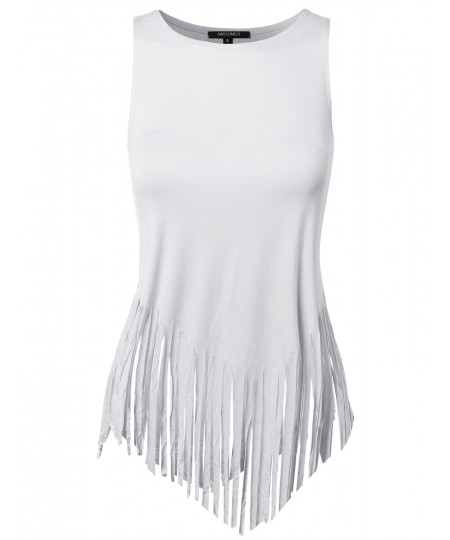 Women's Solid Fringe Muscle Tank Top