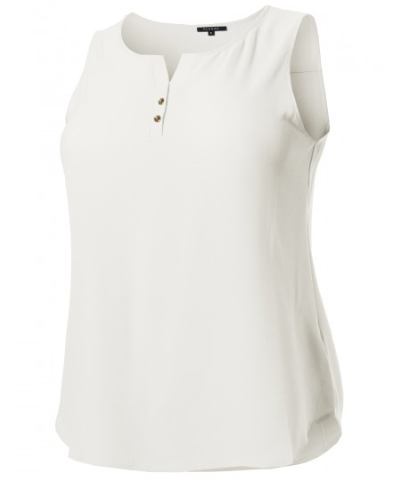 Women's Solid Henley Neck Chiffon Blouse Tank Top