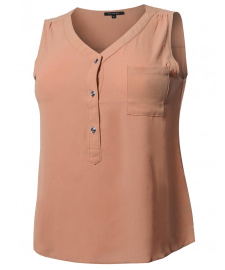 Women's Solid V-Neck Chiffon Blouse Tank Top