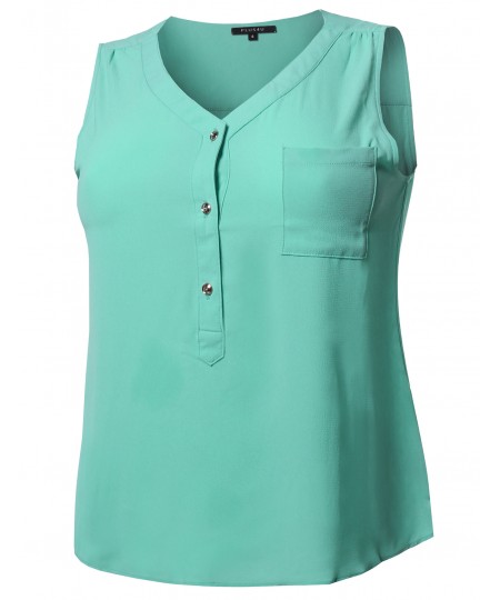 Women's Solid V-Neck Chiffon Blouse Tank Top