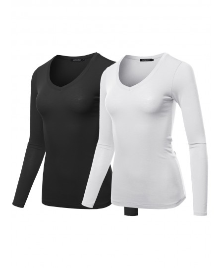 Women's Light weight Daily Casual Basic Long Sleeve V neck Tee Tops