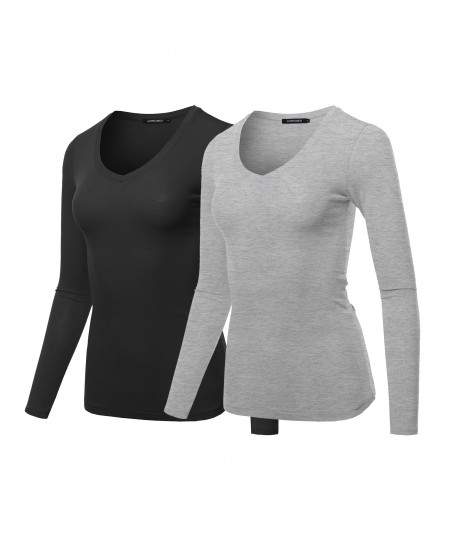 Women's Light weight Daily Casual Basic Long Sleeve V neck Tee Tops