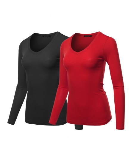 Women's Light weight Daily Casual Basic Long Sleeve V neck Tee Tops