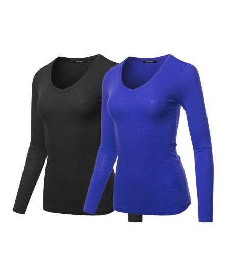 Women's Light weight Daily Casual Basic Long Sleeve V neck Tee Tops