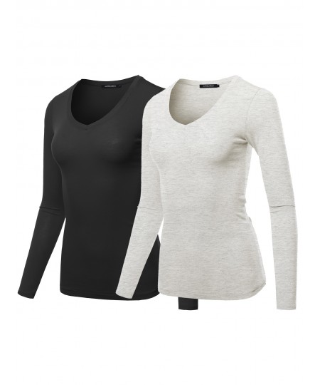 Women's Light weight Daily Casual Basic Long Sleeve V neck Tee Tops