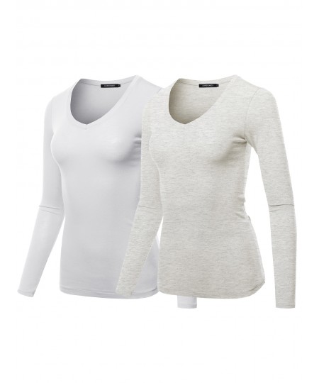 Women's Light weight Daily Casual Basic Long Sleeve V neck Tee Tops